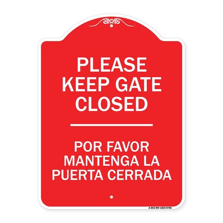 Signmission Please Keep Gate Closed Por Favor Mantenga La Puerta Cerrada Alum Sign, 24" x 18", RW-1824-9790 A-DES-RW-1824-9790